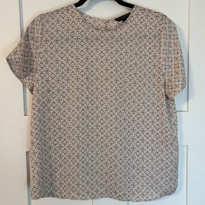 Banana Republic Womens Small Short Sleeve Geometric Mosaic Print Blouse Cream